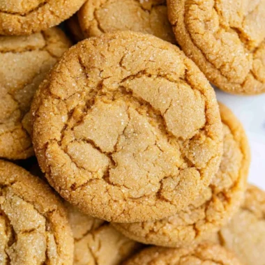 Plate of chewy brown sugar cookies freshly baked, golden and delicious.