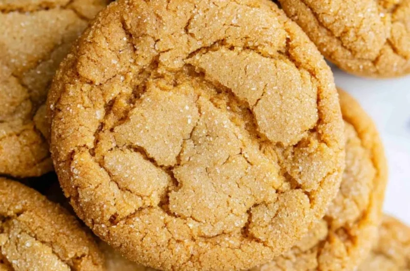 Plate of chewy brown sugar cookies freshly baked, golden and delicious.