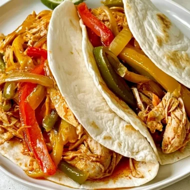 Cozy Slow Cooker Chicken Fajitas served with peppers and onions