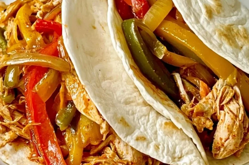 Cozy Slow Cooker Chicken Fajitas served with peppers and onions