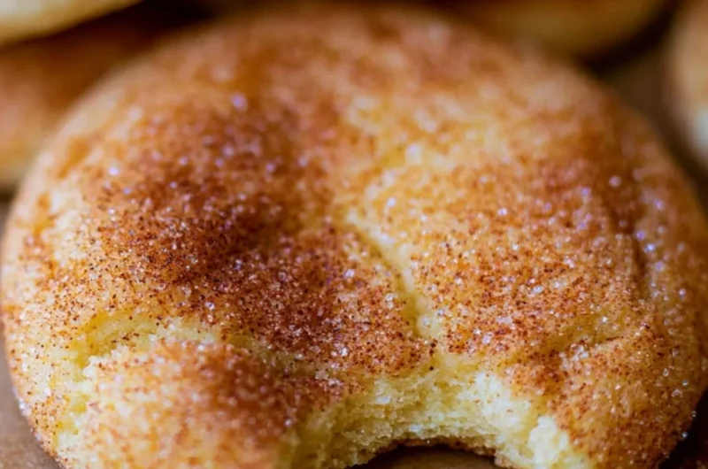 Perfectly soft and chewy snickerdoodle cookies on a baking tray.