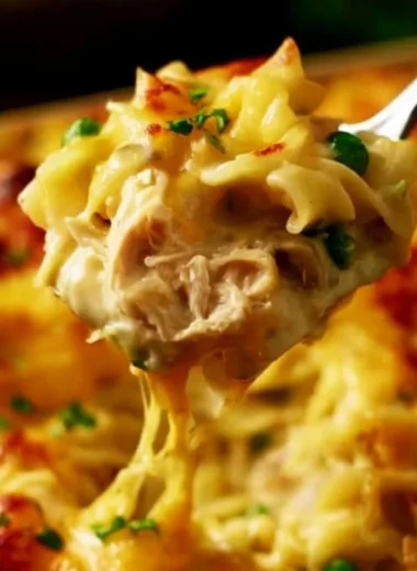 Delicious Pioneer Woman Chicken Noodle Casserole served in a baking dish
