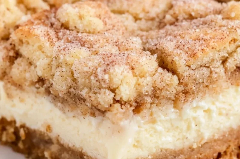 Delicious snickerdoodle cheesecake bars served on a plate