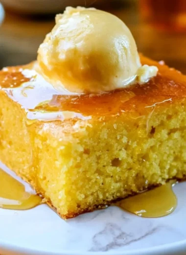 Deliciously moist cornbread served with butter and honey