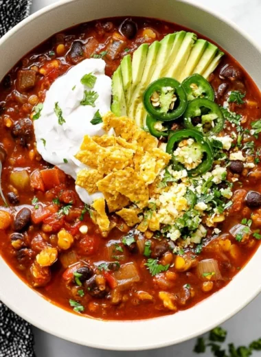 Bowl of Vegan Black Bean Chili garnished with cilantro and served with lime wedges