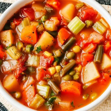 Hearty vegetable soup served in a bowl, perfect for family dinners and cozy nights.