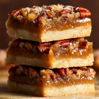 Delicious pecan pie bars with a golden crust and pecan topping.