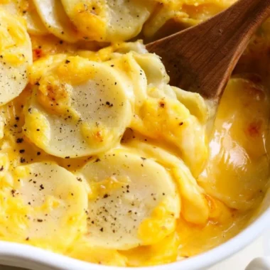 Deliciously baked scalloped potatoes in a creamy sauce, perfect for dinner.